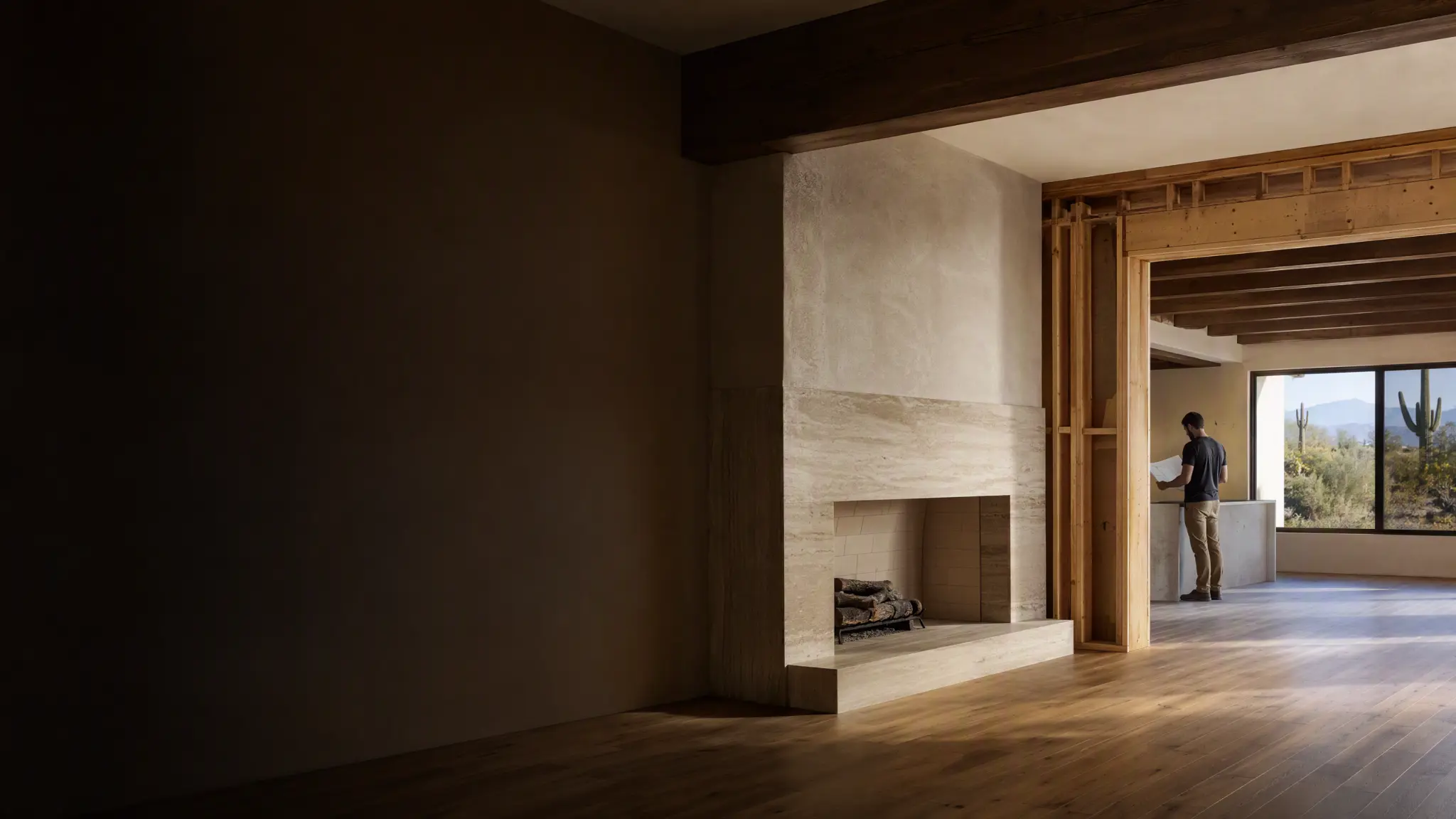 Conceptual warm modern whole-home renovation interior